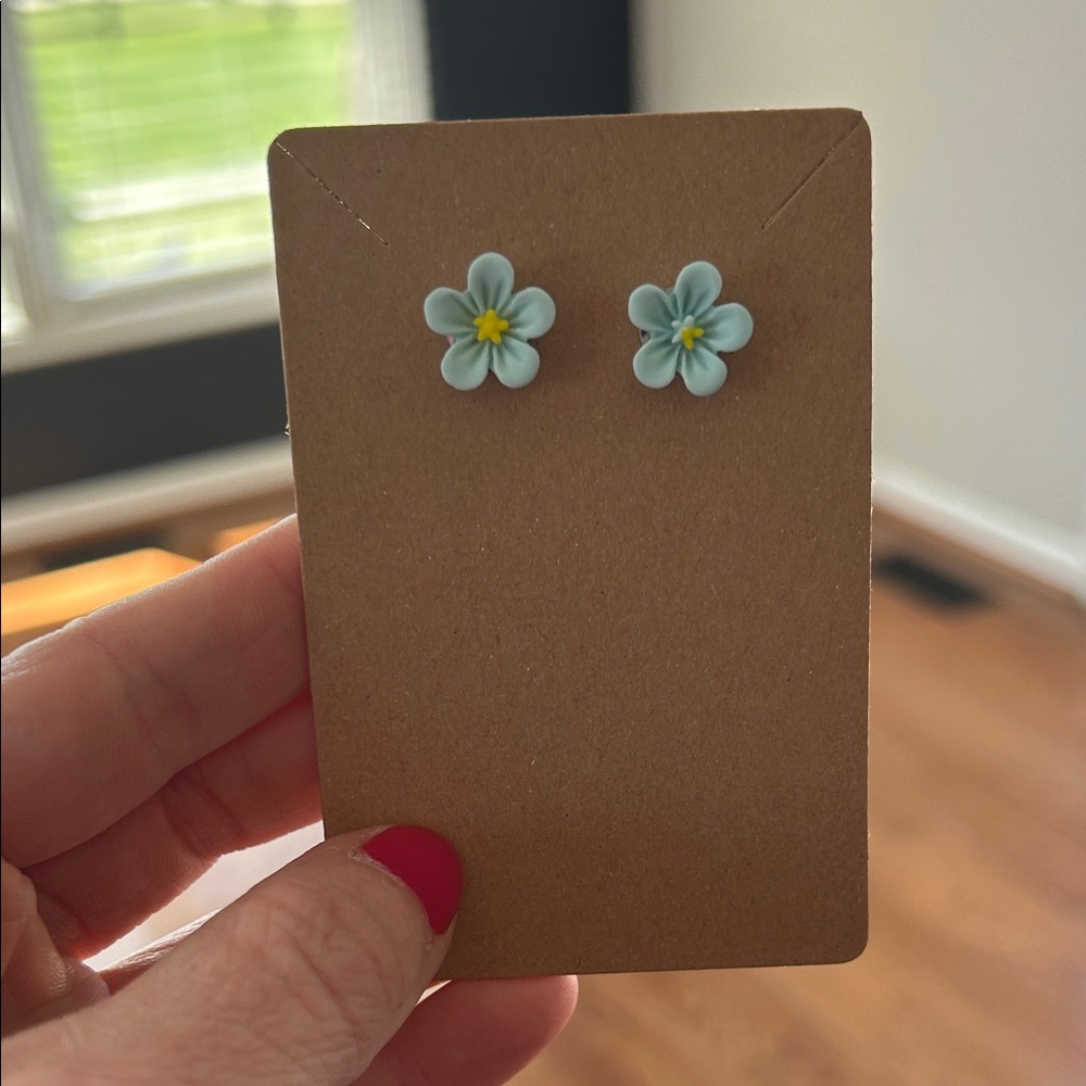 Delicate Blue Flower Stud Earrings - Unbranded